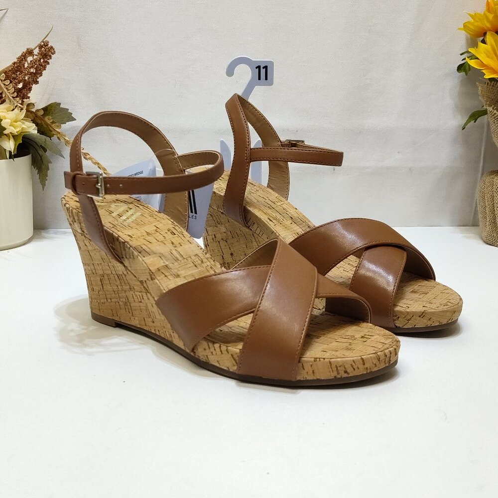 Aerosoles Strappy Cork High Espadrille Wedge Sandal Adjustable Block Heel Sz 11